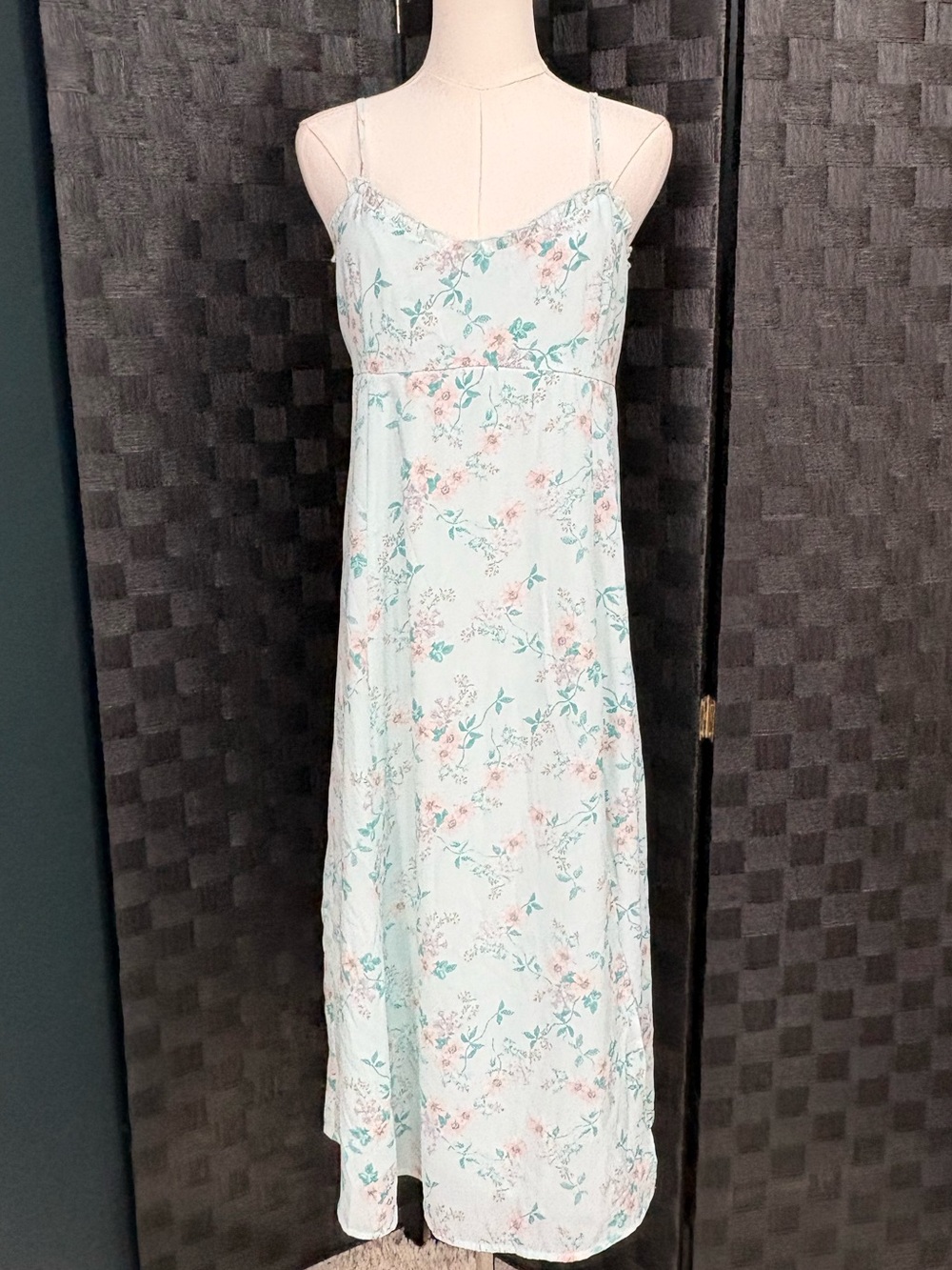 Cottagecore Soft Girl Light Blue Ditzy Floral Slip Midi Dress